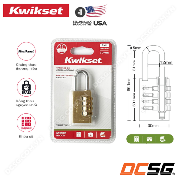 Ổ khóa số chất liệu Đồng thau nguyên khối Kwikset (Mỹ)