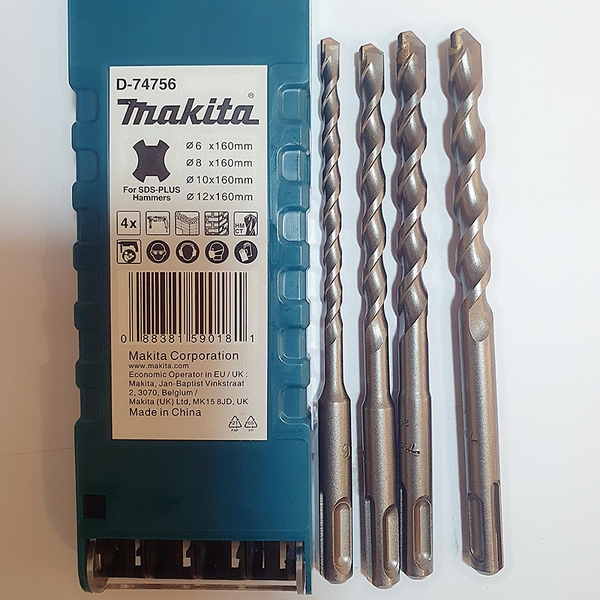 Bộ mũi khoan bê tông SDS-PLUS 4 cái (6,8,10,12X160) Makita D-74756
