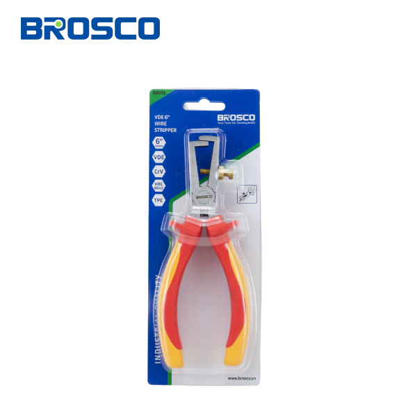 Kìm tuốt dây cách điện 1000V VDE bằng thép Cr-V 6″ – 160mm BROSCO B50072