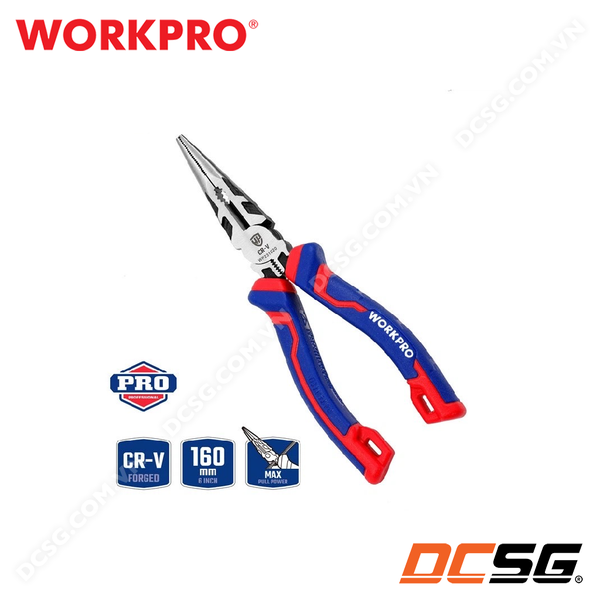 Kìm nhọn mũi dài đoàn bẩy trợ lực bằng thép CR-V cao cấp WORKPRO