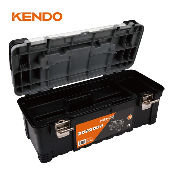 Hộp nhựa đựng dụng cụ có ngăn đựng vít bên trên kích thước 65.6 × 28.5 × 27 cm Kendo - 90273