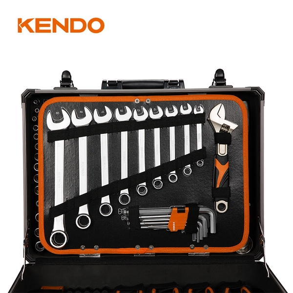 Bộ dụng cụ vỏ nhôm có bánh xe đẩy 161 chi tiết Kendo - 90703