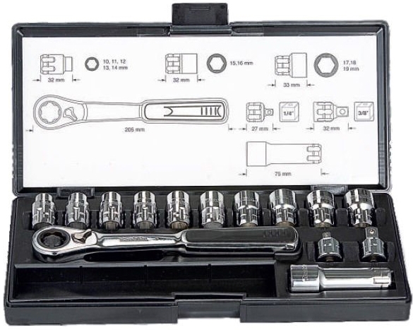 Bộ đầu tuýp và cần siết xuyên tâm Makita B-65595 (14 chi tiết/bộ)