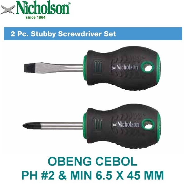 Bộ tua vít ngắn 2 cây Nicholson SS2S14