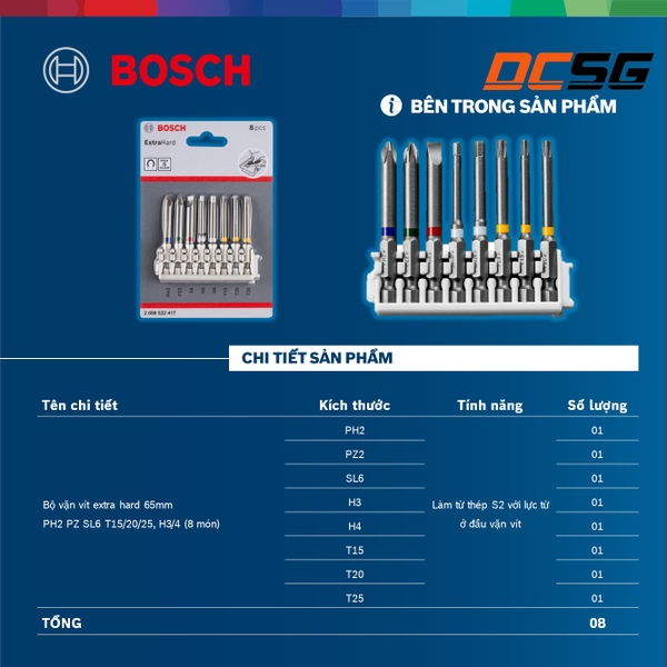 Bộ mũi vít dài 65mm Pick & Click (8 chi tiết) Bosch 2608522417