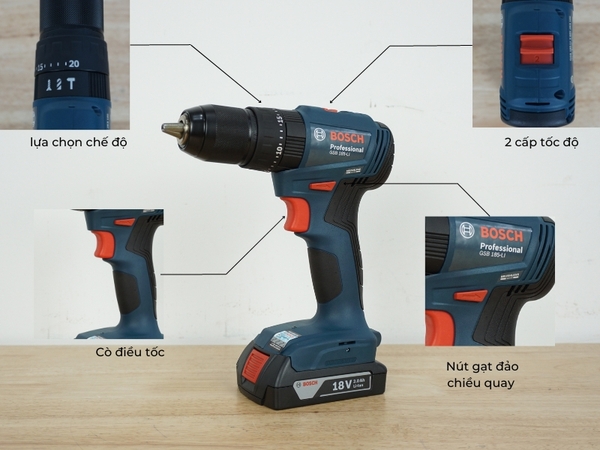 Máy khoan vặn vít dùng pin GSB185-LI Bosch 06019K31K2 (02 pin)