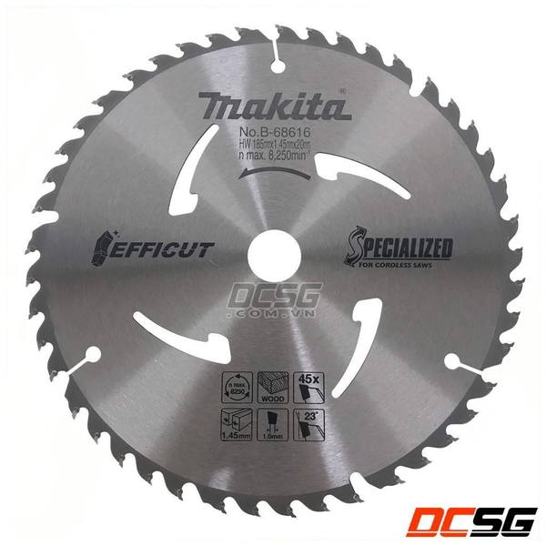 Lưỡi cắt gỗ hợp kim Efficut 45 răng 185x1.45x20mm Makita B-68616