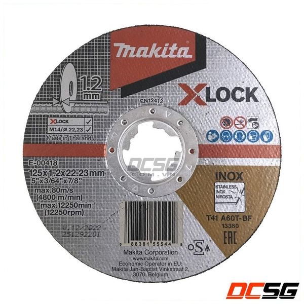 Đá cắt mỏng cho Inox (X-Lock/125x1.2x22.23mm/A60T) Makita E-00418