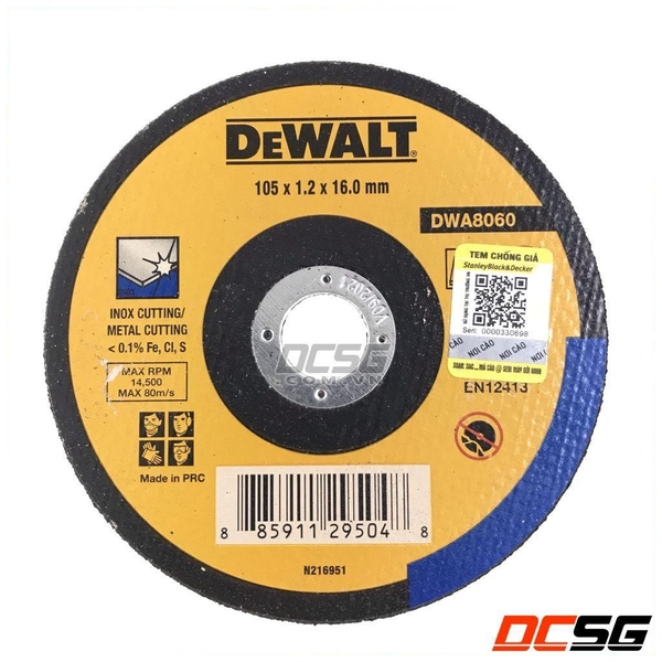 Đá cắt Inox 105x1.2x16mm T1 Dewalt DWA8060-B1