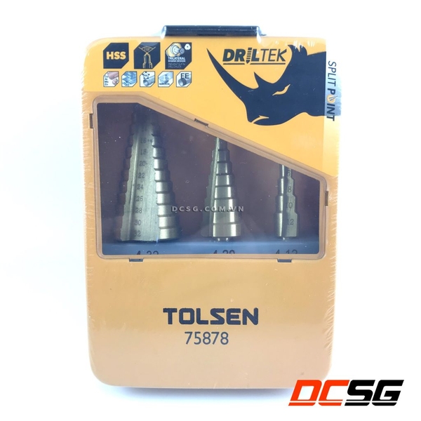 Bộ 03 mũi khoan bậc, thép HSS Tolsen 75878