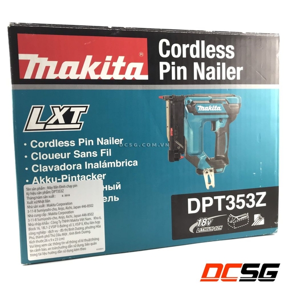 Máy bắn đinh 23 Ga dùng pin 18V Makita DPT353Z (không pin sạc)