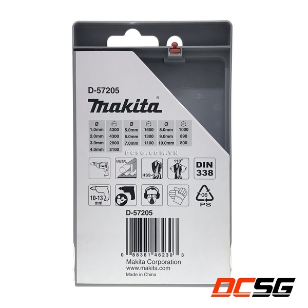Bộ mũi khoan kim loại 1.0-10mm Hss-G Makita D-57205 (10 chi tiết/bộ)