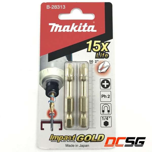 Mũi vít bake 1 đầu PH2x50mm Torsion Impact Gold Makita B-28313( 1 mũi)