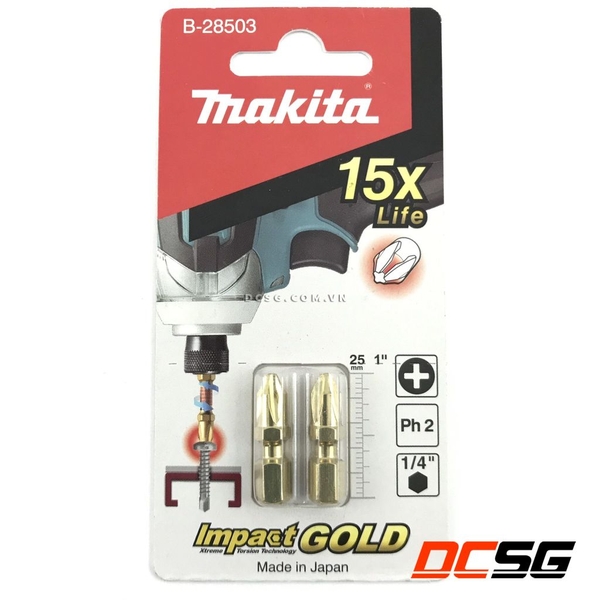 Mũi vít bake 1 đầu PH2x25mm Torsion Impact Gold Makita B-28503 (1 mũi)