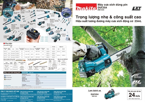 Máy cưa xích 250mm dùng pin 18V Makita DUC254Z (không pin sạc)