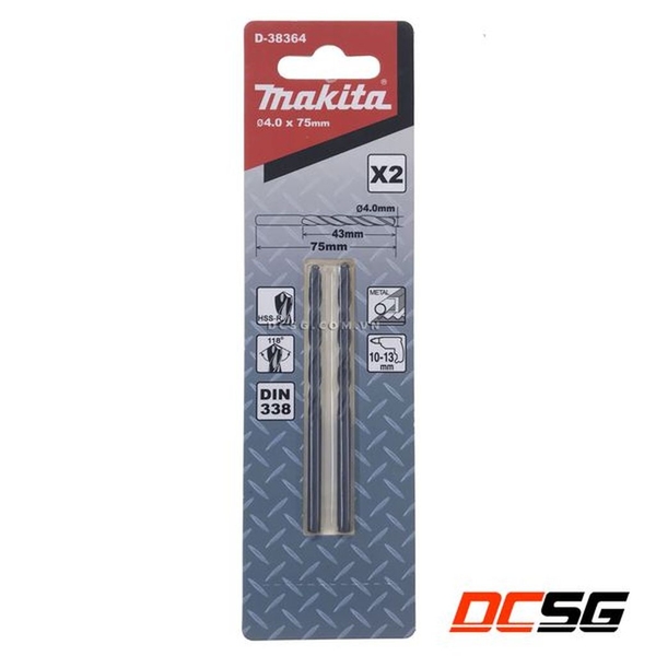 Mũi khoan kim loại 4.0x75mm Hss-R Makita D-38364 (2 mũi/bộ)