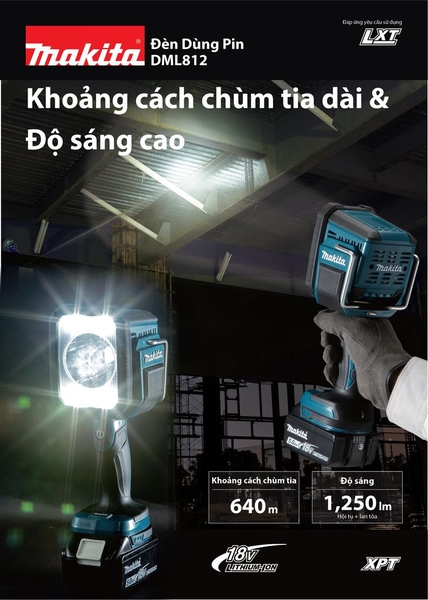 Đèn chiếu led dùng pin 14.4/18V Makita DML812 (không pin sạc)