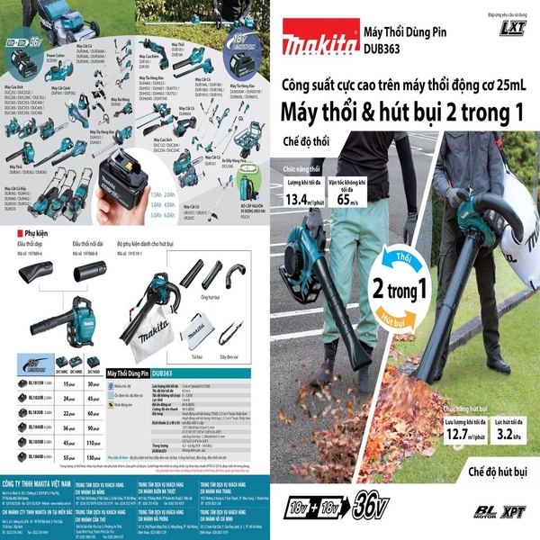 Máy thổi 14.4N dùng pin 18Vx2 Makita DUB363ZV (không pin sạc)