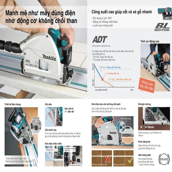Máy cưa đĩa cắt sâu 165mm dùng pin 18V Makita DSP600Z (không pin sạc)