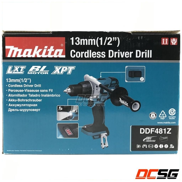 Máy khoan, vặn vít 13/76mm dùng pin 18V Makita DDF481Z (không pin sạc)