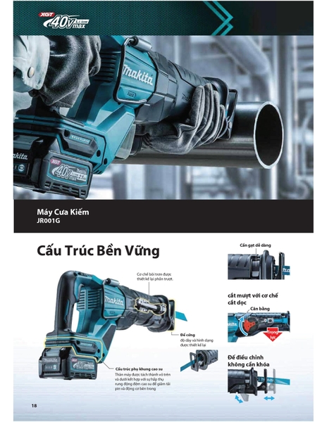 Máy cưa kiếm 130/255mm dùng pin 40Vmax Makita JR001GZ (không pin sạc)