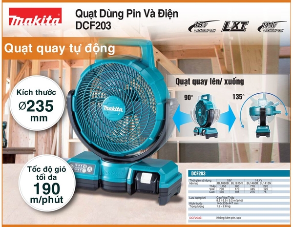 Máy quạt dùng pin và điện 14.4/18V Makita DCF203Z (không pin sạc)