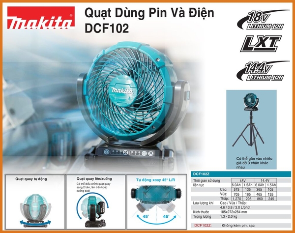 Máy quạt dùng pin và điện 14.4/18V Makita DCF102Z (không pin sạc)