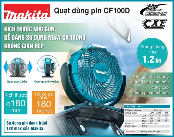 Quạt dùng pin Li-on 12V Max CXT 180mm Makita CF100DZ (không pin sạc)