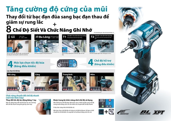 Máy vặn vít 180N.m dùng pin 18V Makita DTD171TJAR