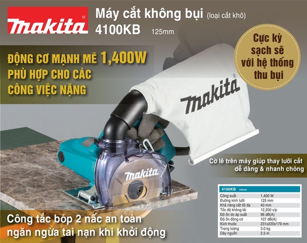 Máy cắt 125mm dùng điện 1400W Makita 4100KB (loại cắt khô)
