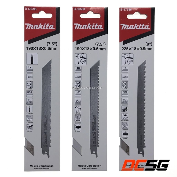 Lưỡi cưa kiếm cắt gỗ xanh, gỗ 225x0.9x8.5mm Makita B-57386 (1 lưỡi/bộ)