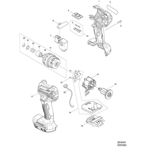 Cụm nhông máy DDF083/ DF032D Makita 123869-6