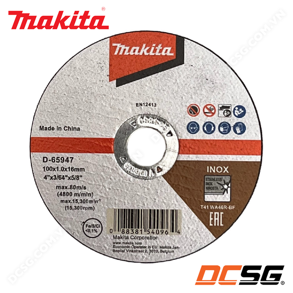 Đá cắt mỏng cho Inox 100x1.0x16mm Makita D-65947