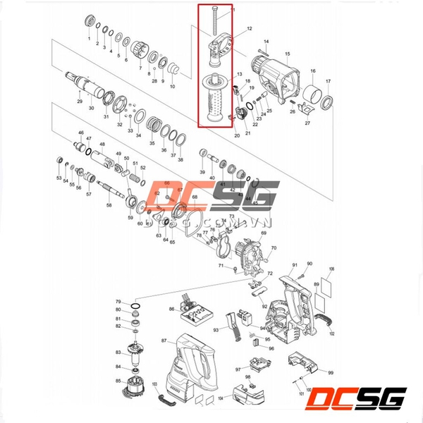 Tay cầm máy khoan bê tông dùng pin 18V Makita DHR242/244