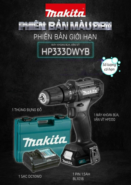 Máy khoan búa và vặn vít dùng Pin 12Vmax Makita HP333DWYB