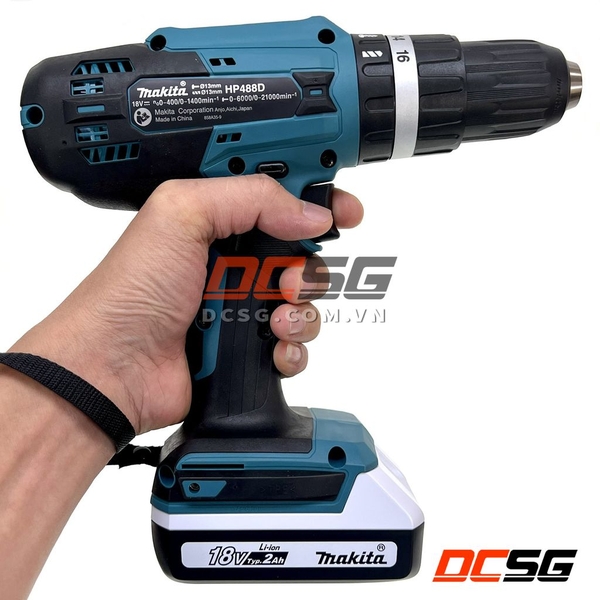 Máy khoan búa và vặn vít dung pin 18V Makita HP488DWAE