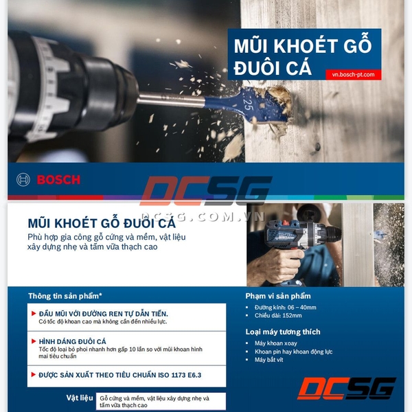 Bộ mũi khoét gỗ đuôi cá SelfCut Speed (14-16-18-20-22-24mm) Bosch 2608595424