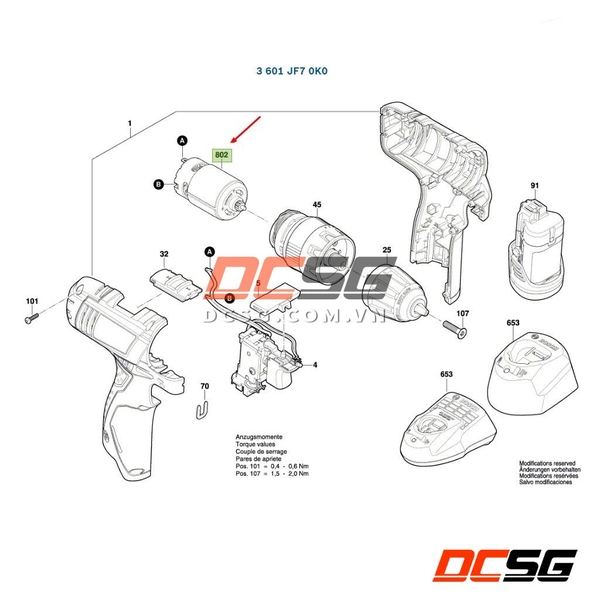 Motor máy khoan GSR120-LI/ GSR10.8V-13 Bosch 1607000C5K