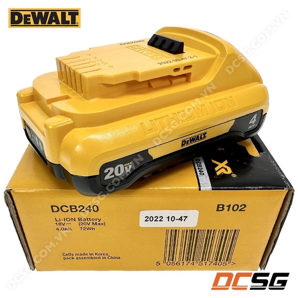 Pin LITHIUM ION XR 20V max 4.0 Ah (mỏng) DEWALT DCB240-B1