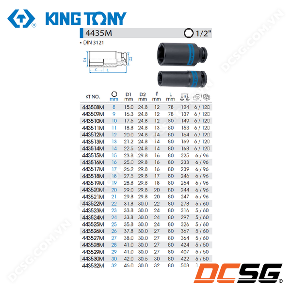 Đầu tuýp đen dài chuôi 1/2