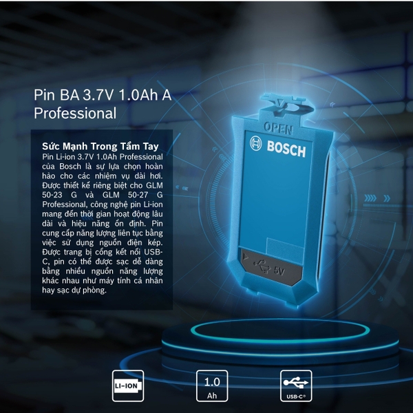 Pin Li-ion BA 3.7V 1.0Ah A Bosch 1608M00C5D
