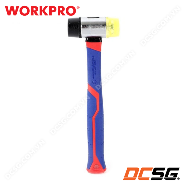 Búa cao su 2 đầu vàng đen tay cầm sợi thử tinh Workpro WP241036