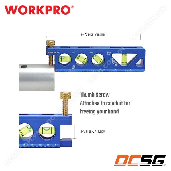 Thước thủy có từ tính, dạng hộp, bằng nhôm nguyên khối 165mm WORKPRO WP262025