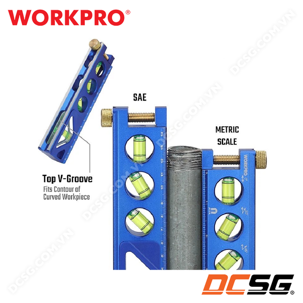 Thước thủy có từ tính, dạng hộp, bằng nhôm nguyên khối 165mm WORKPRO WP262025