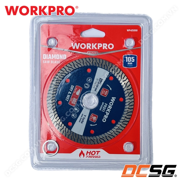 Lưỡi cưa đĩa cắt kim cương Turbo, răng chữ Y siêu mỏng 105x20x10mm Workpro WP405068