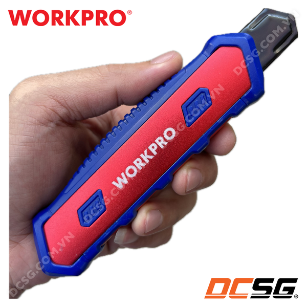 Dao rọc giấy công nghiệp bản 18mm tay cầm nhôm phủ cao su WORKPRO WP212015