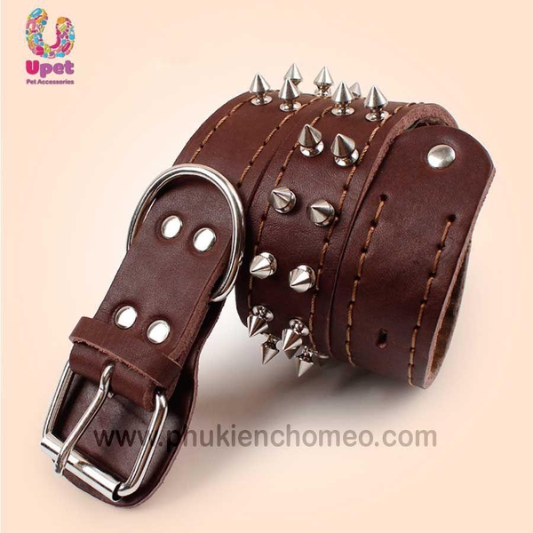 SP688 - Vòng cổ da 2 hàng đinh (hanpet 4711471) vòng cổ chó da thật đinh inox (chó từ 20-35kg)