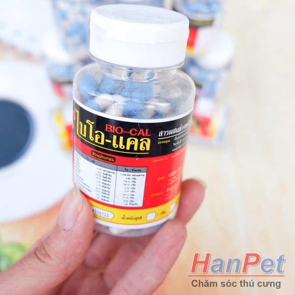 (Thuốc gà CHỌI) (Lọ 100 viên) Bổ Xương Gân Gối BIO MADE IN THAILAND dạng viên nhộng UỐNG - Can xi gà đá / chữa mất gân gà chọi / bổ xương cốt gà đá - (Hanpet canxigada)
