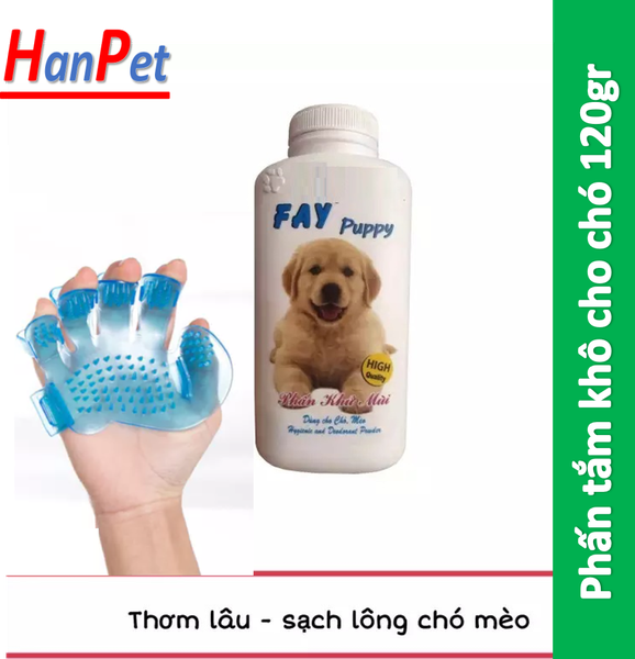 Phấn tắm khô chó mèo tặng kèm 1 găng tay nhựa tắm thú cưng FAY KITTY & FAY PUPPY