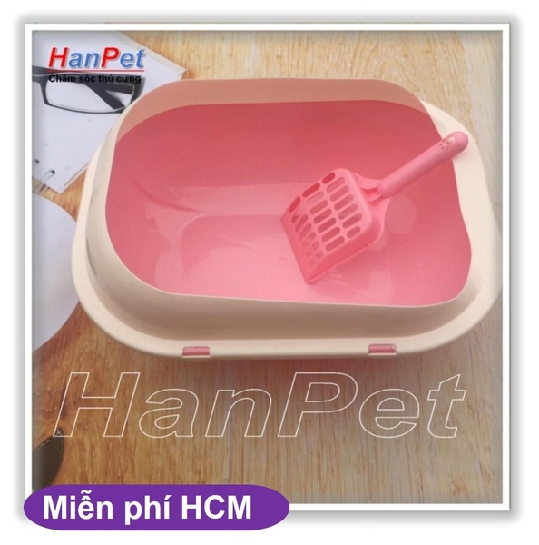 HP -Khay vệ sinh mèo hình bầu dục, / Khay đựng cát vệ sinh cho mèo có gờ chống bắn cát ra ngoài HP10348TC